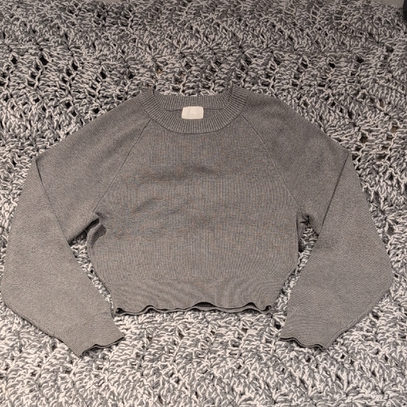 H&M Sweaters - Heather Stone Ribbed Cropped Sweater XS | Soft Knit Lettuce Hem Oversized Sleeve